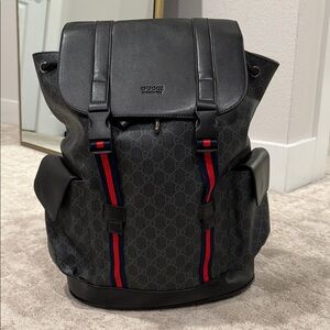 Black Backpack with Red Stripes